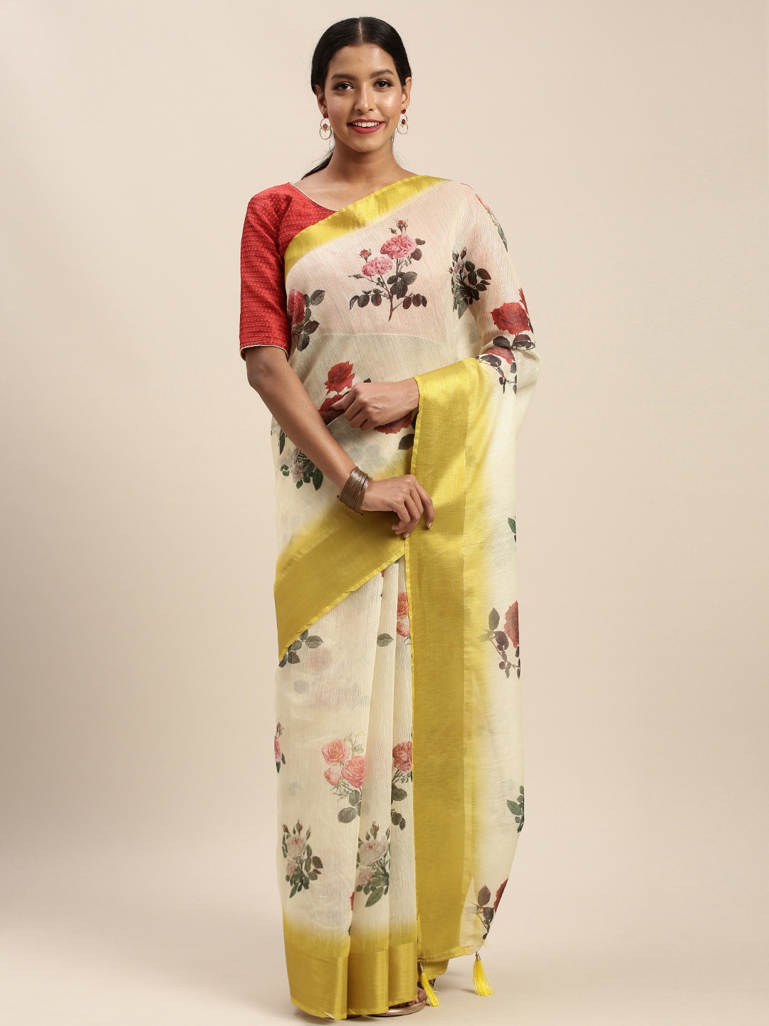 

Sangria Floral Digital-Printed Designer Sarees, Yellow