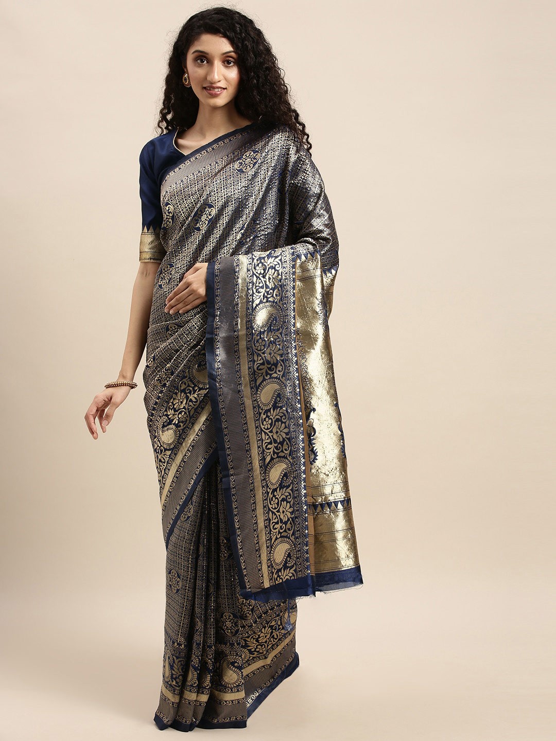 

Sangria Woven Designed Sarees, Navy blue