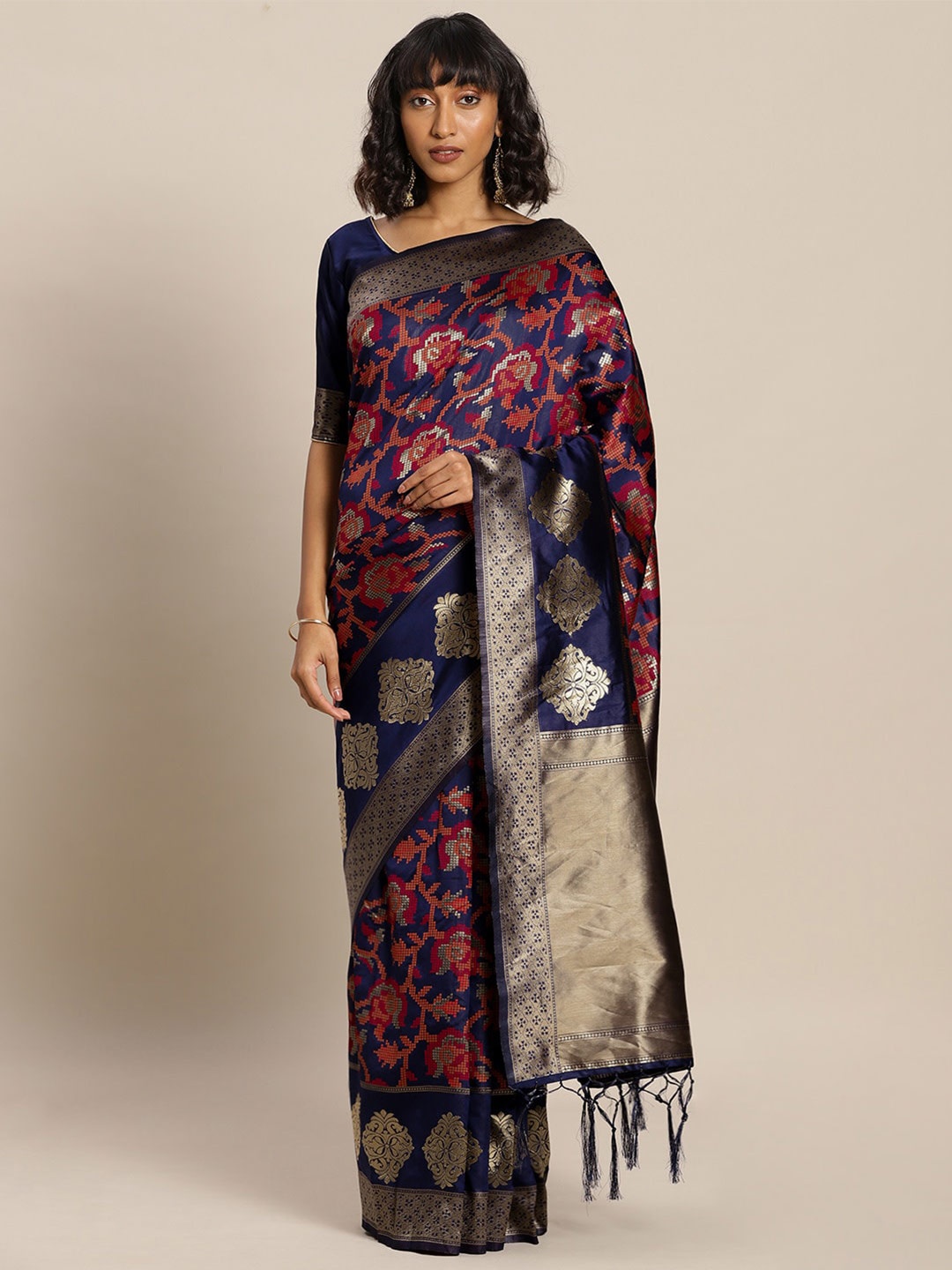 

Sangria Navy Blue Woven Design Zari Banarasi Saree