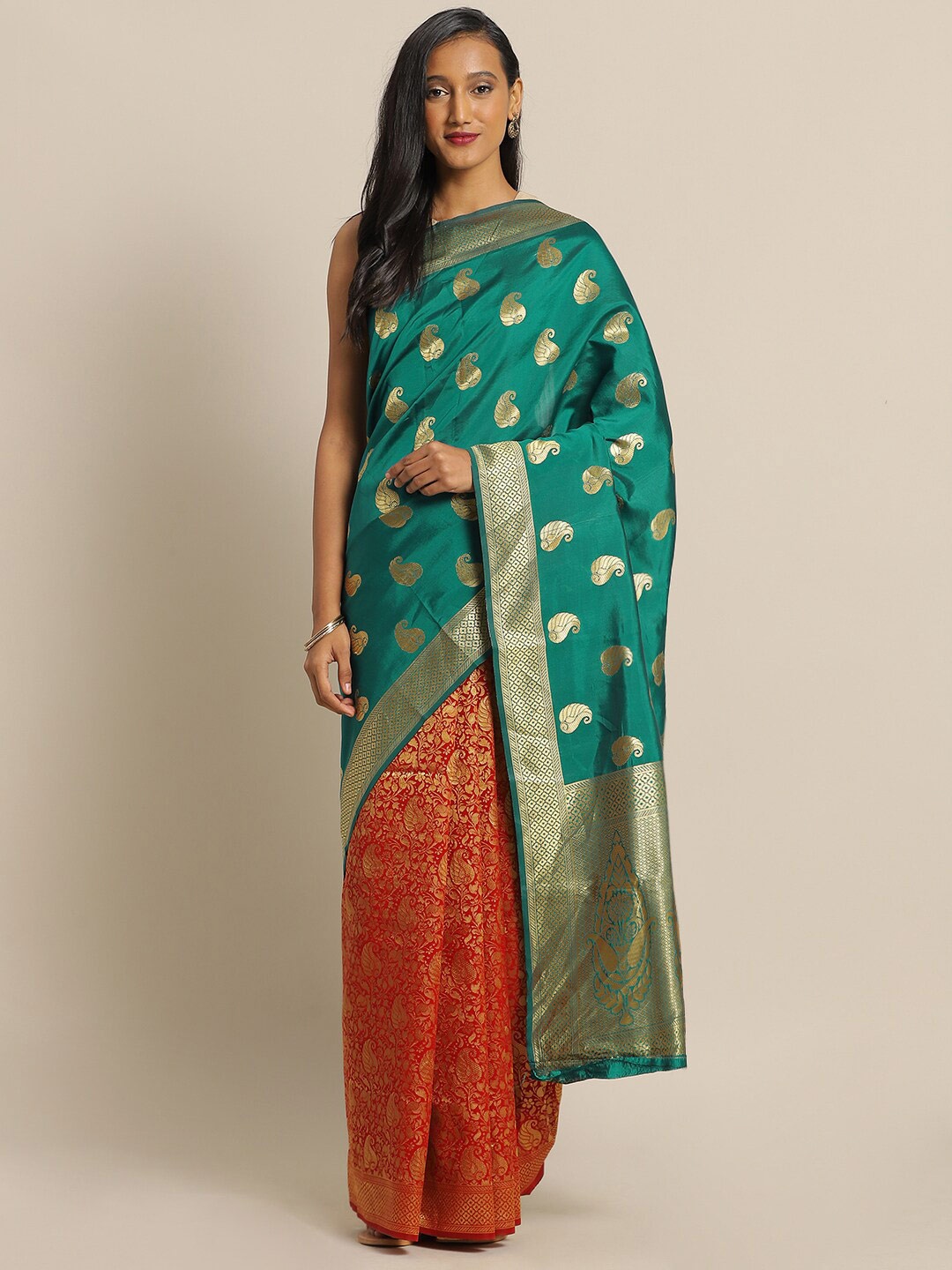 

Sangria Green Woven Design Zari Banarasi Saree