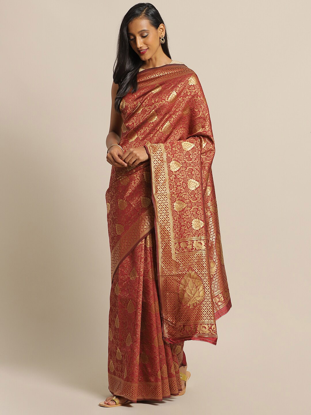 

Sangria Maroon Woven Design Zari Banarasi Saree