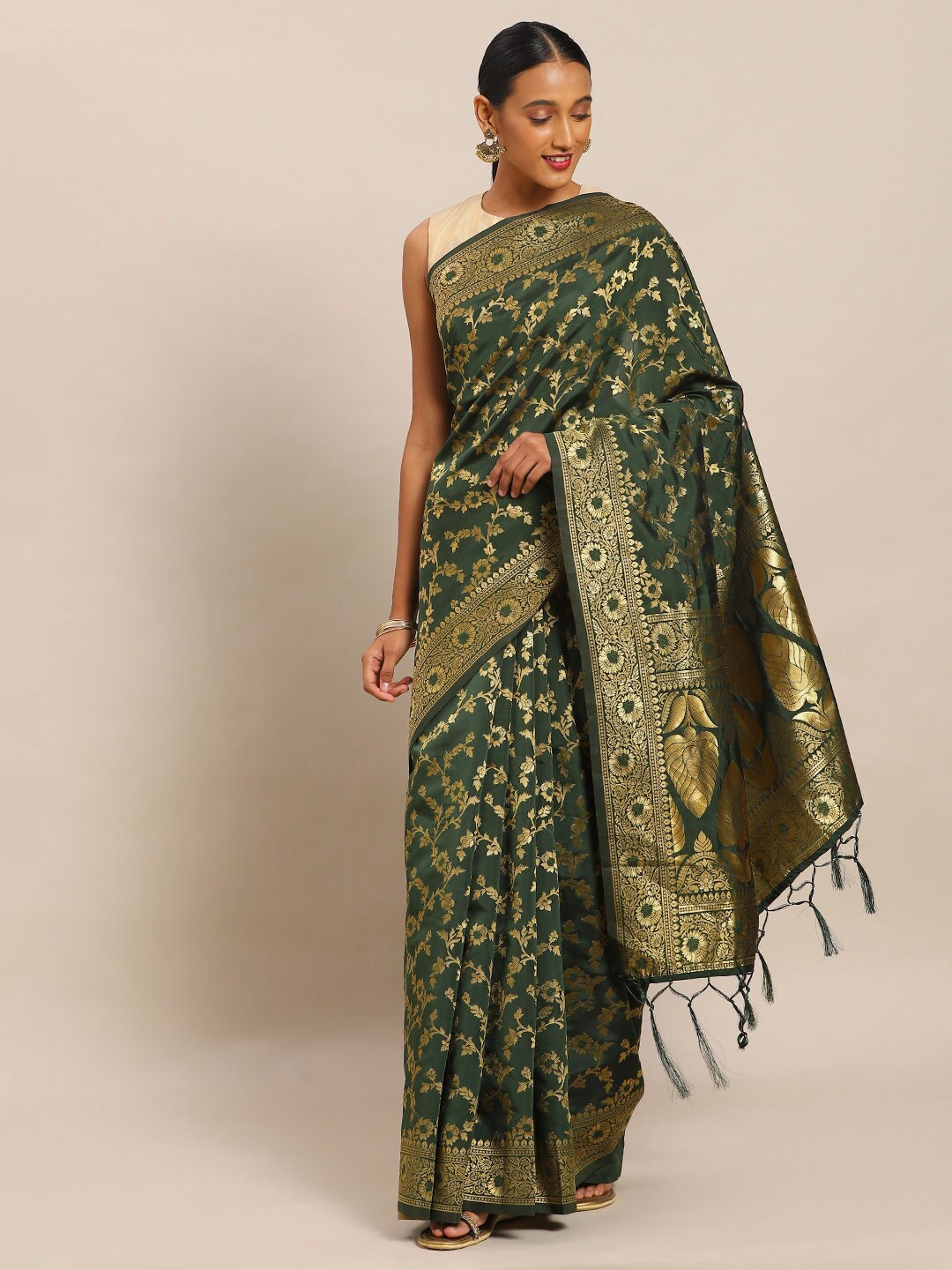

Sangria Woven Designed Sarees, Olive