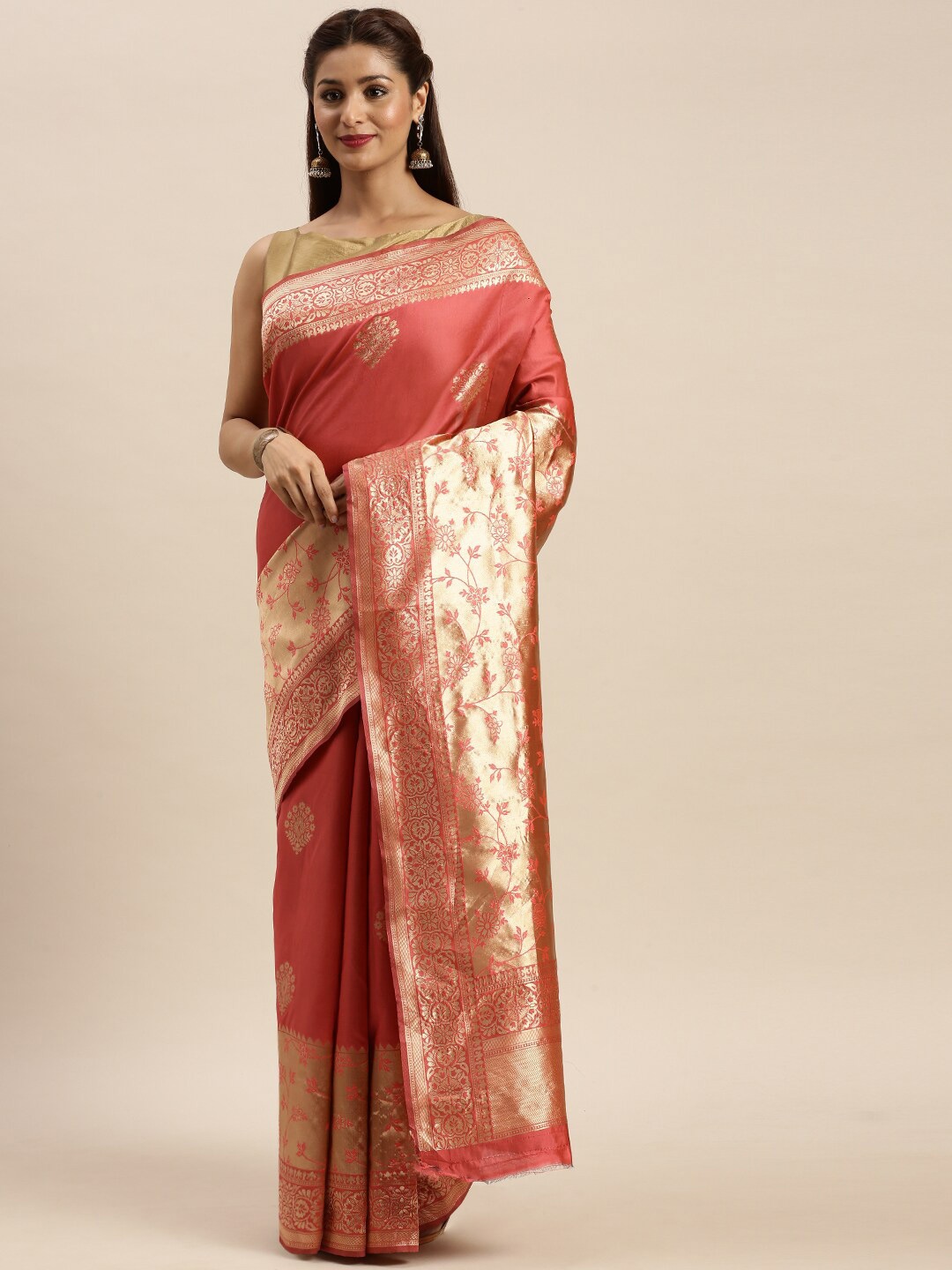 

Sangria Woven Design Kanjeevaram Saree, Peach