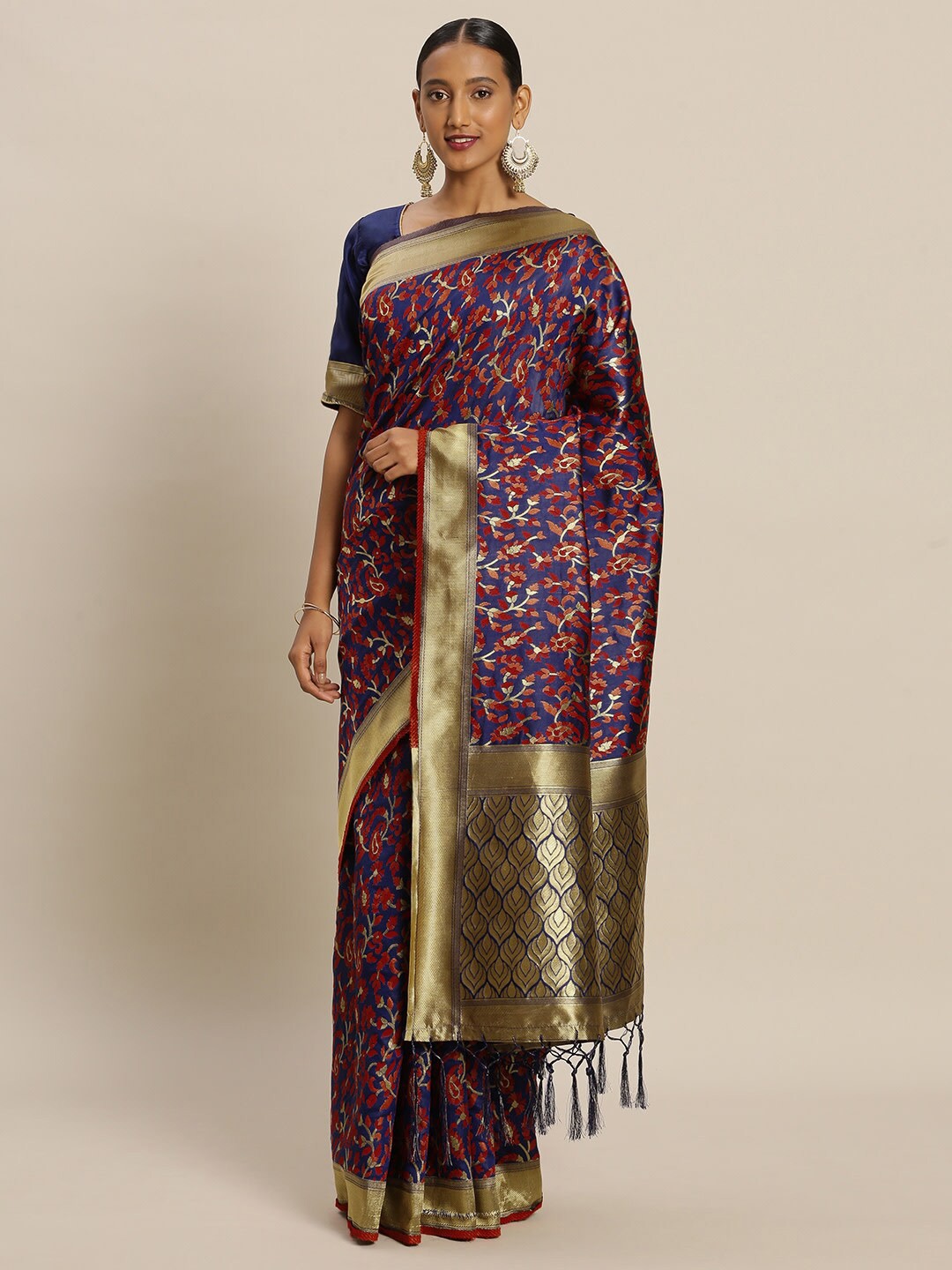 

Sangria Blue Ethnic Motifs Woven Design Zari Banarasi Saree