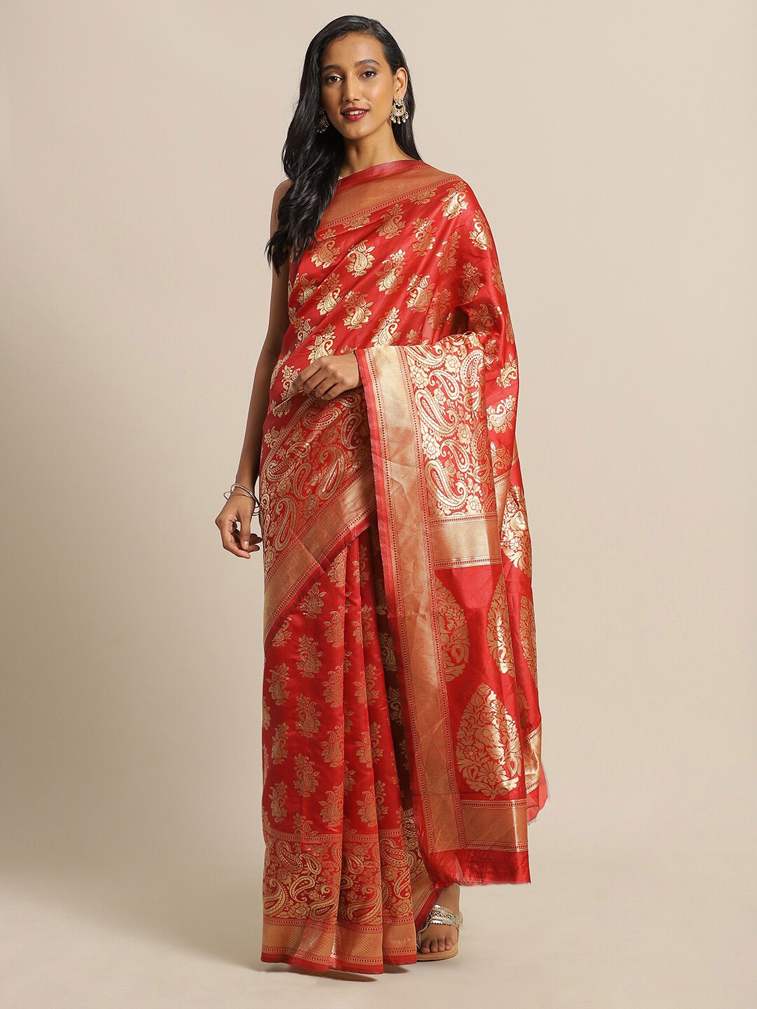 

Sangria Ethnic Motifs Woven Design Saree, Red