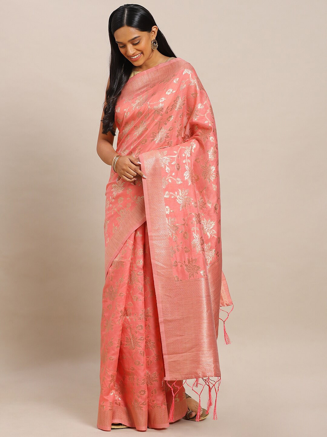 

Sangria Ethnic Motifs Woven Design Zari Deatil Sarees, Pink