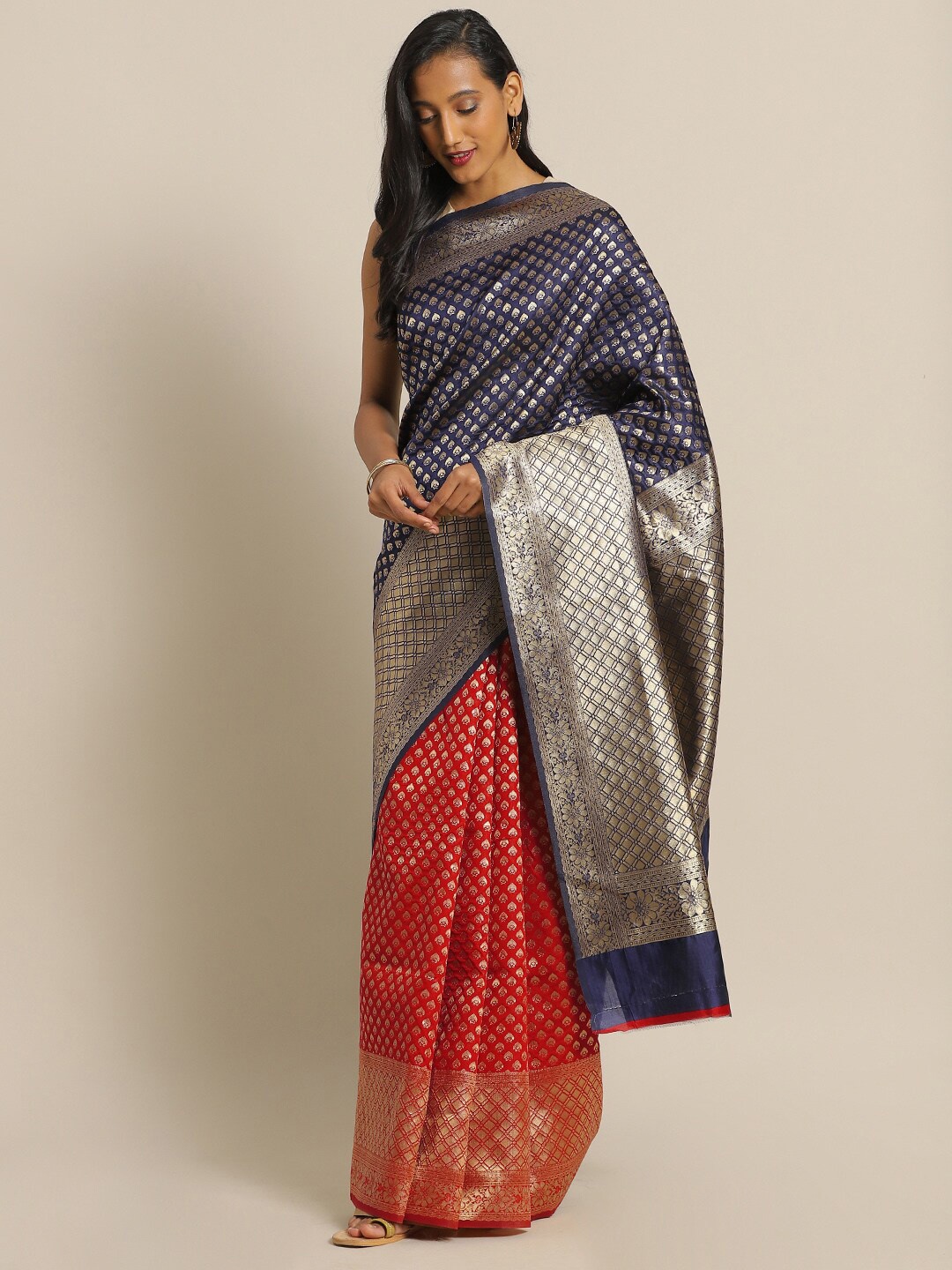 

Sangria Ethnic Motifs Woven Design Zari Deatil Sarees, Blue