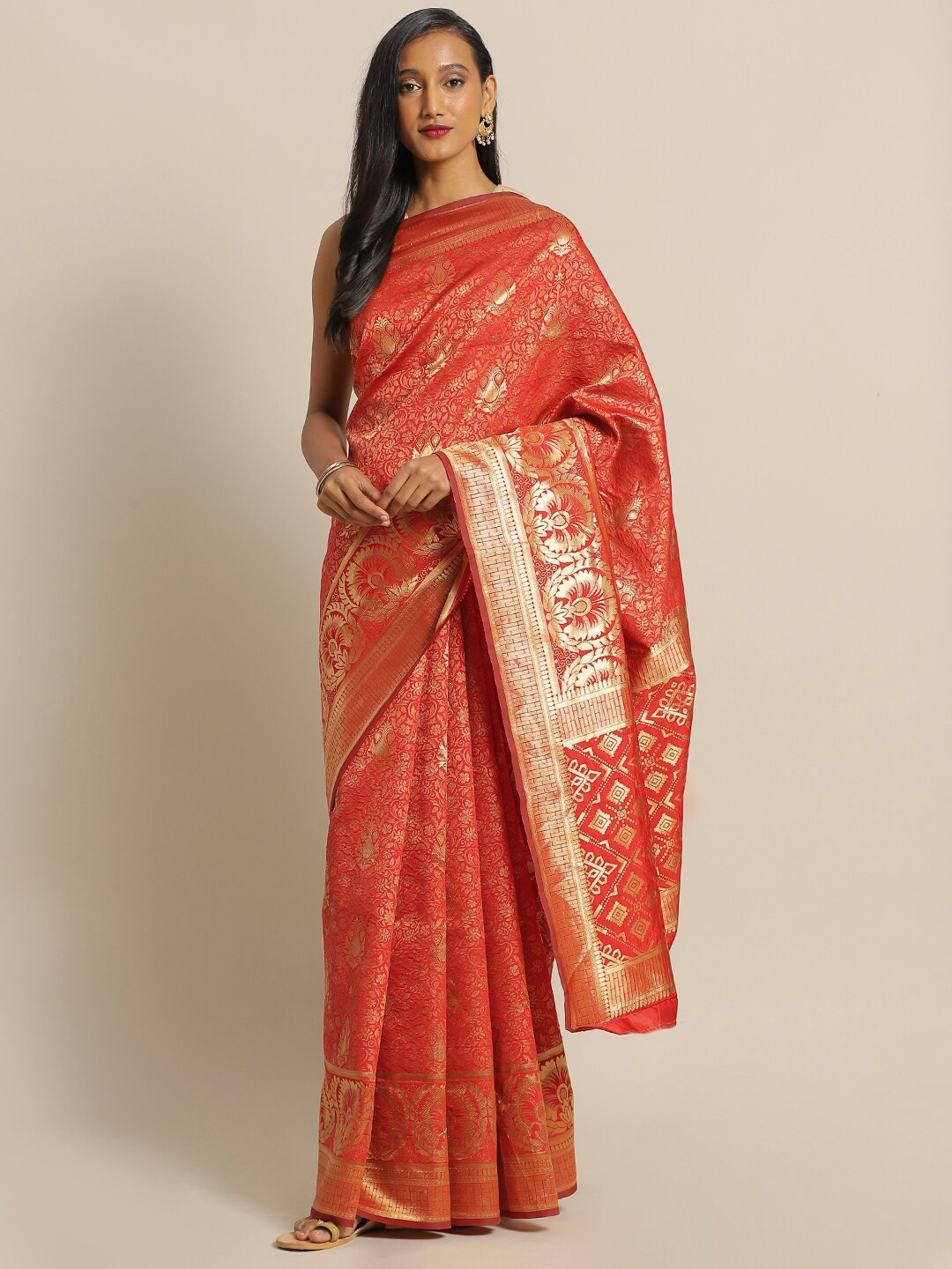 

Sangria Red Ethnic Motifs Woven Design Zari Banarasi Saree