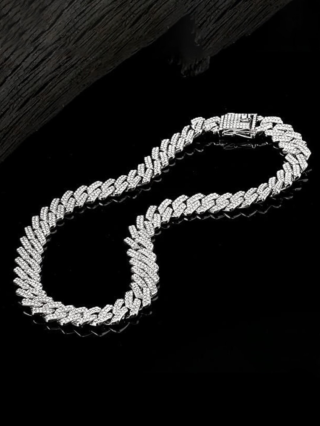 

Designs & You Stainless Steel Silver Plated American Diamond Studded Necklace