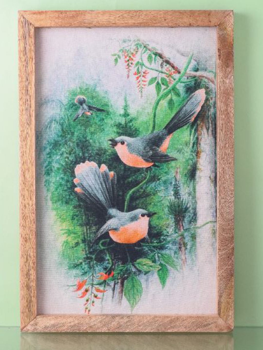 

The Decor Mart White & Green Forest Birds Painting Wall Art