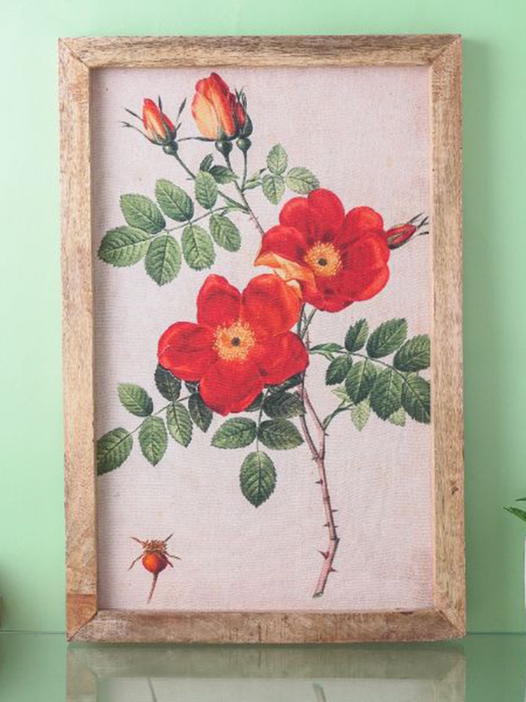 The Decor Mart White & Red Wild Rose Canvas Painting Framed Wall Art