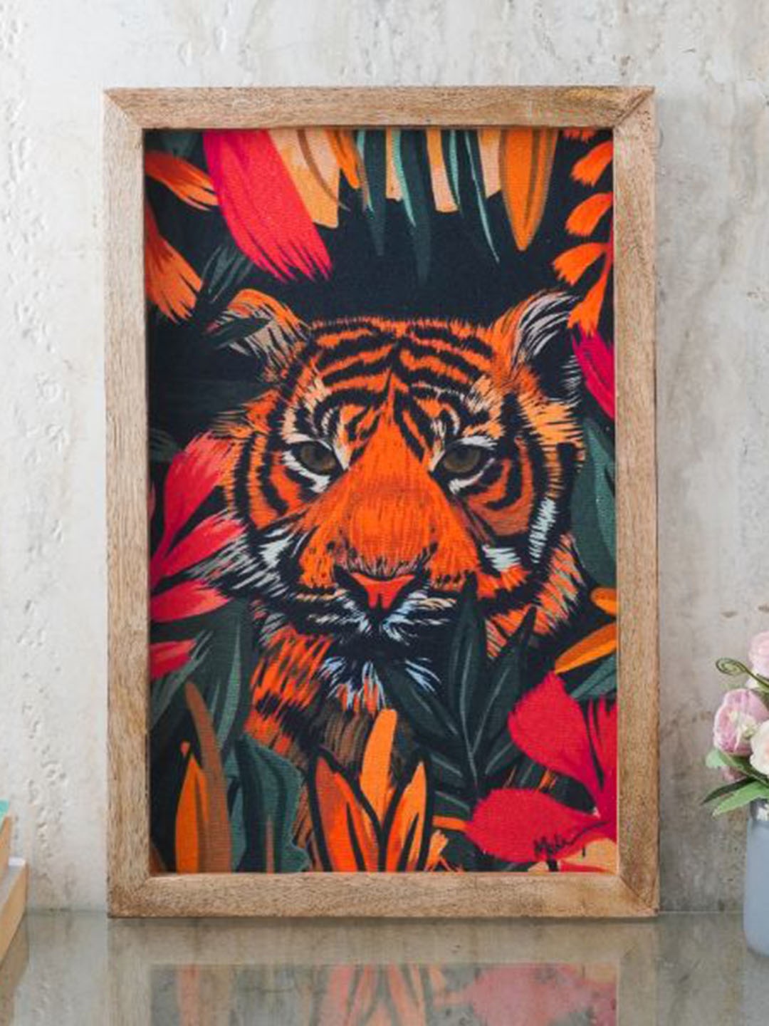 

The Decor Mart Black & Red Bengal Tiger Canvas Painting Framed Wall Art