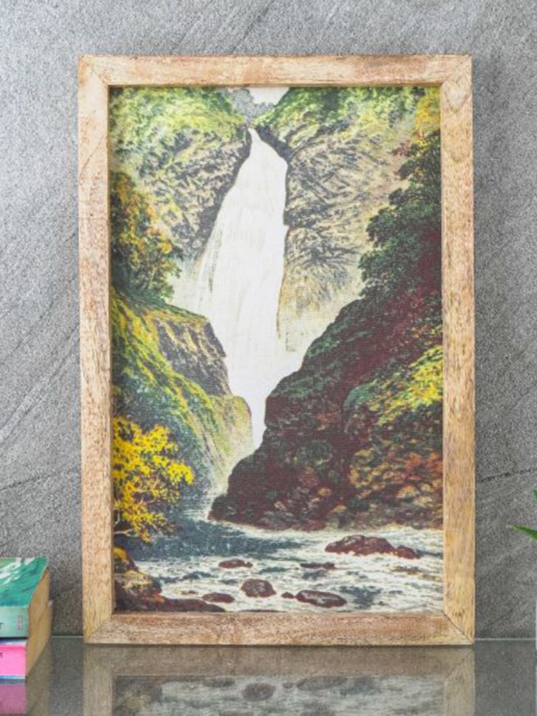 The Decor Mart Green & White Waterfall Canvas Framed Wall Art