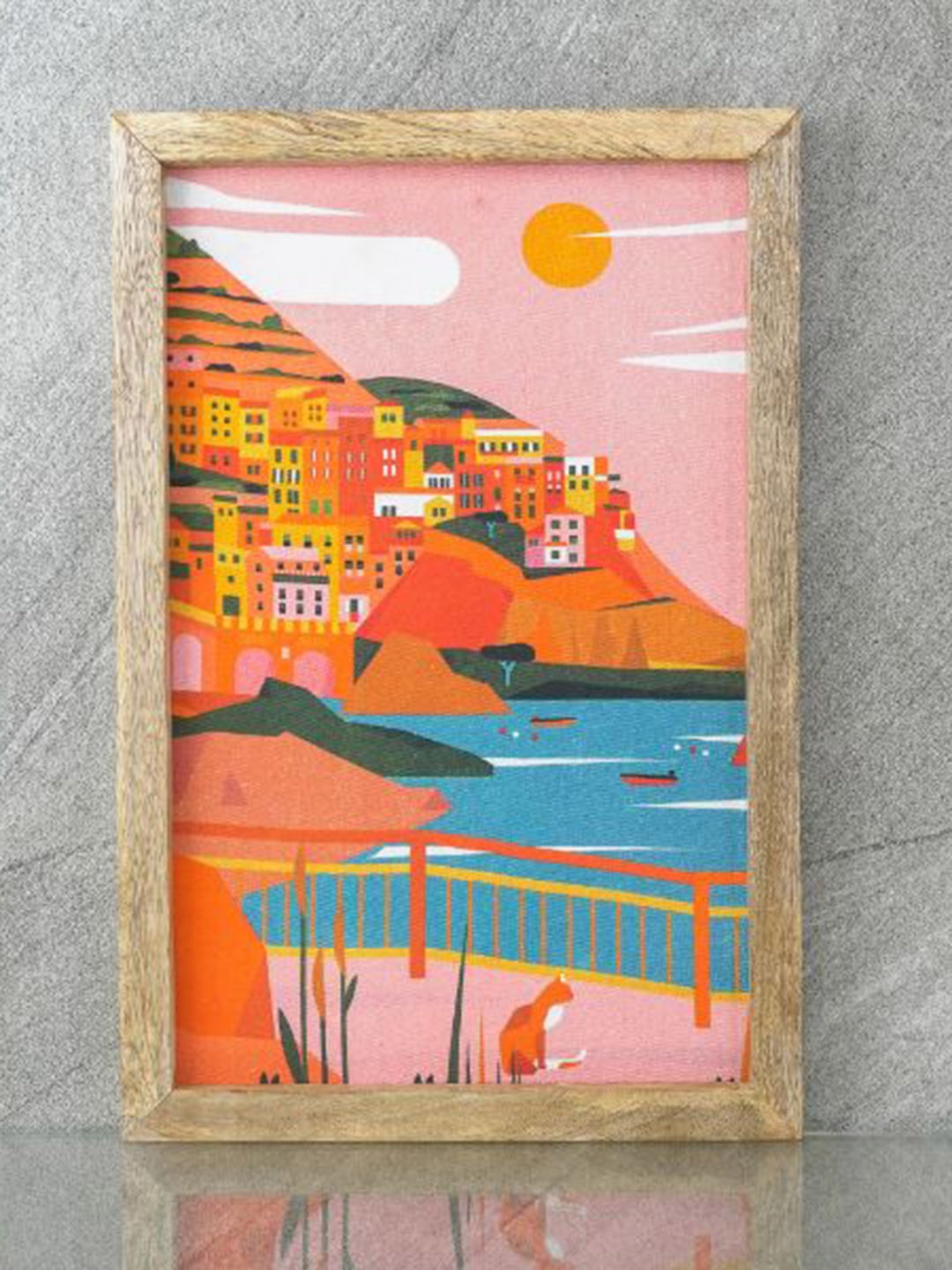

The Decor Mart Pink & Orange-color Italian City Canvas Painting Framed Wall Art