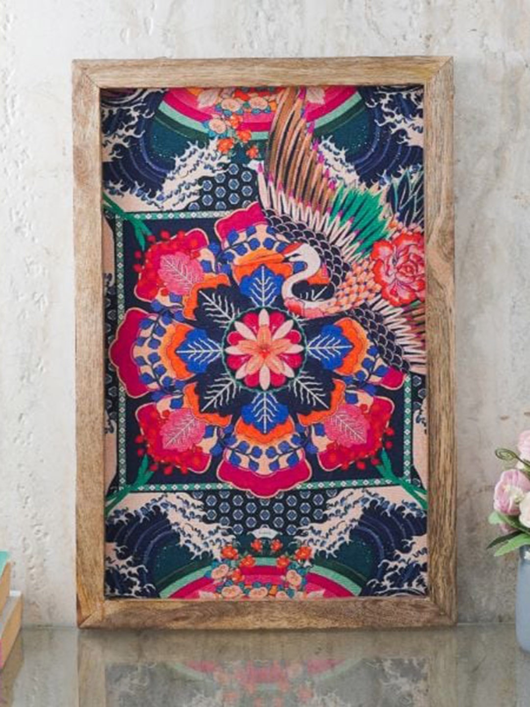 The Decor Mart Blue & Pink Traditional Folk Canvas Painting Framed Wall Art