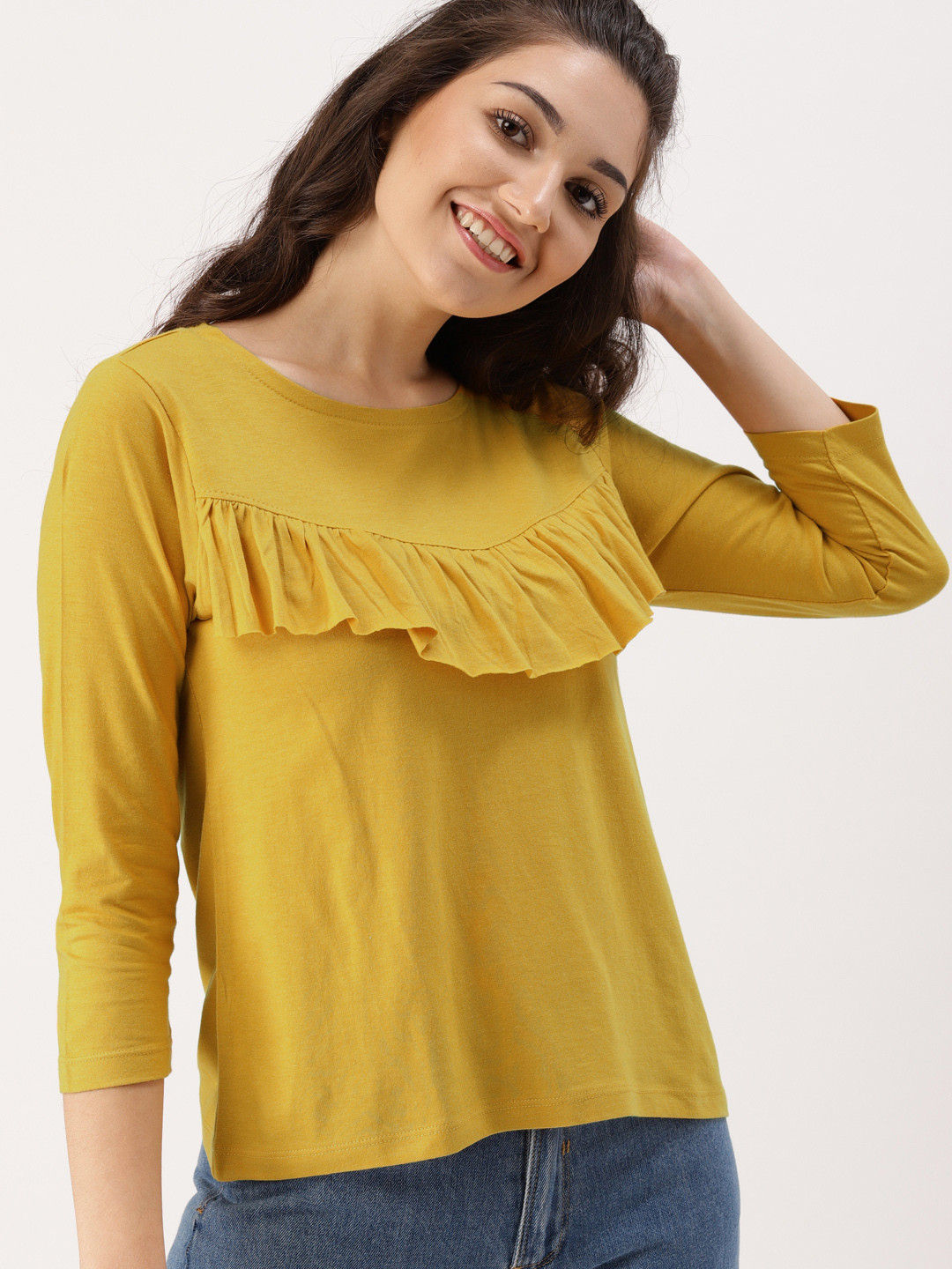

DressBerry Women Mustard Yellow Solid Top
