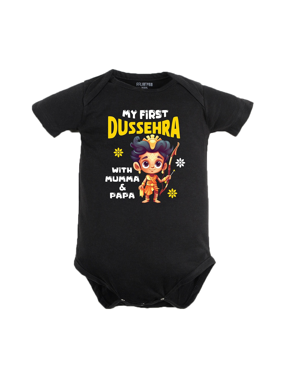 

FFLIRTYGO Infants Dussehra Special Printed Pure Cotton Bodysuit, Black