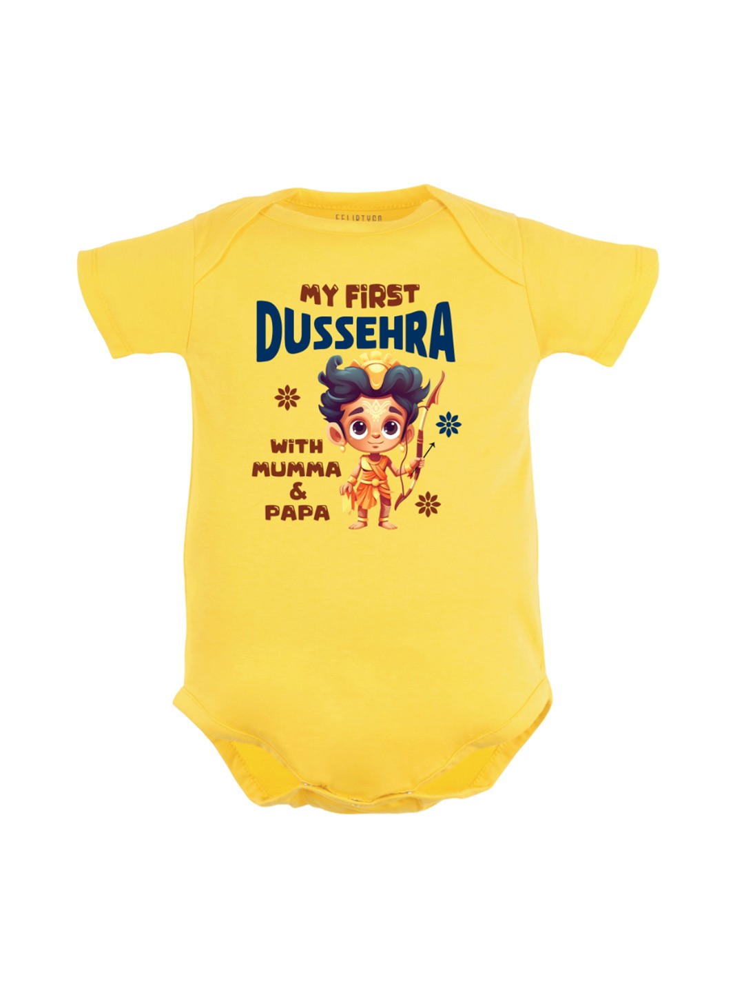 

FFLIRTYGO Infants Graphic Printed Dussehra Special Pure Cotton Bodysuit, Yellow