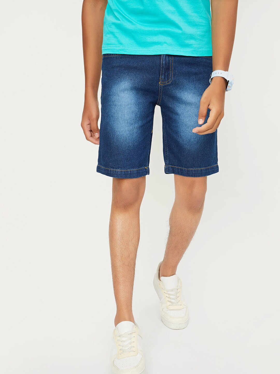 

max Boys Washed Mid-Rise Cotton Denim Shorts, Blue