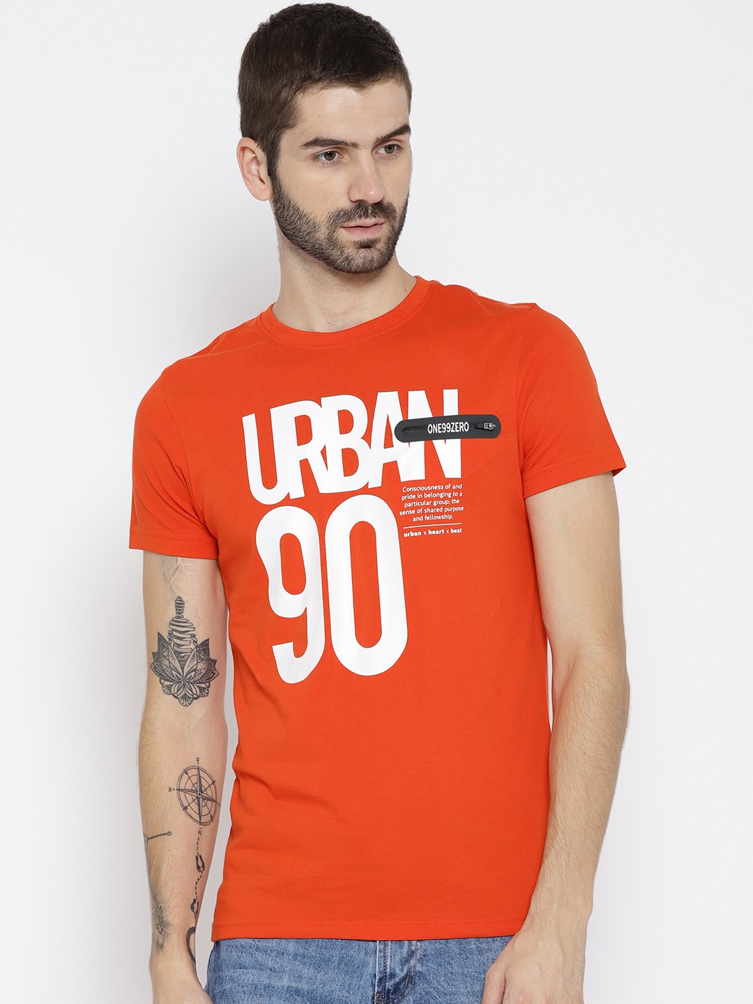 

Jack & Jones Men Orange Printed Round Neck T-shirt