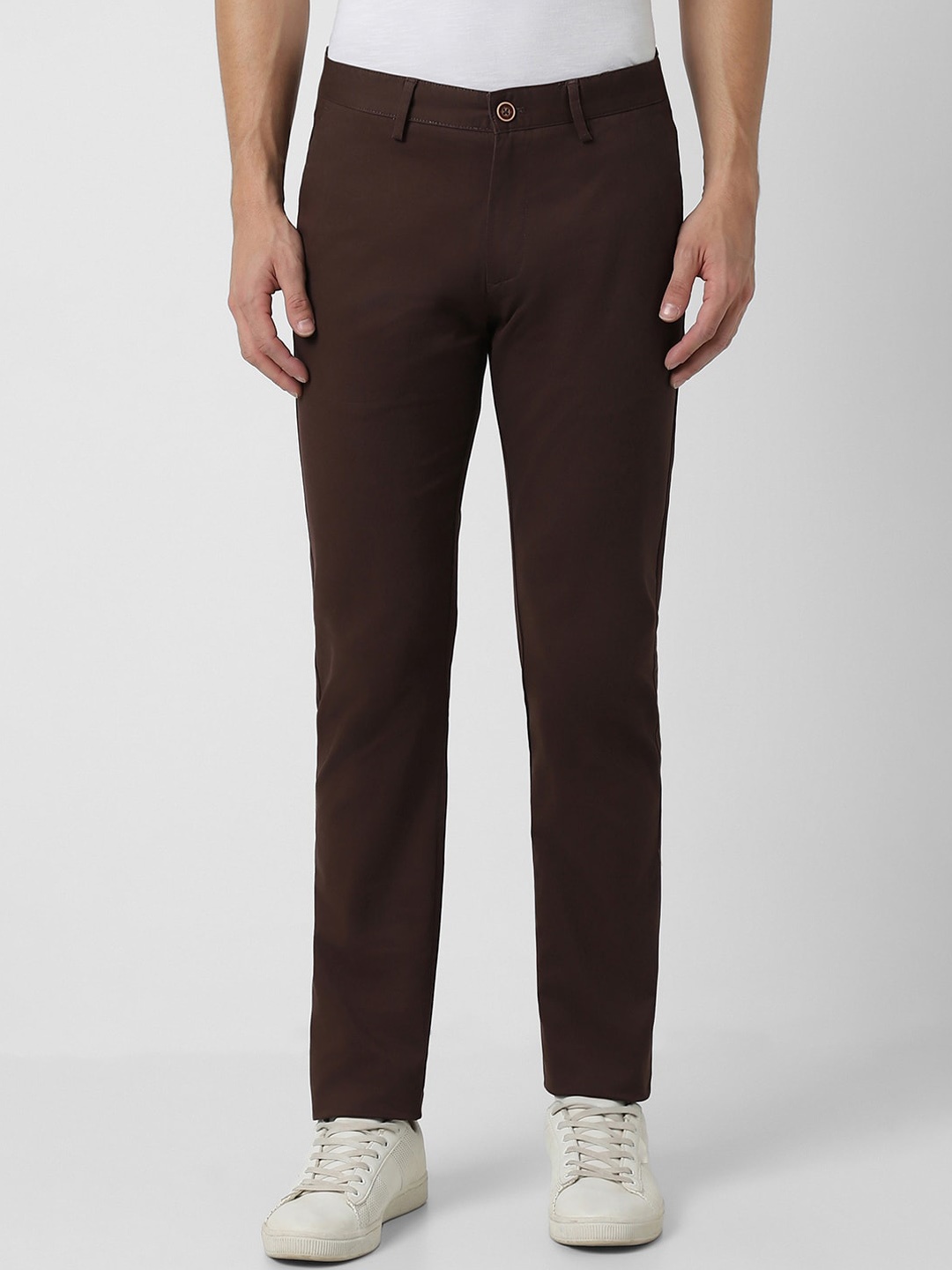 

Peter England Casuals Men Mid-Rise Slim Fit Trousers, Brown