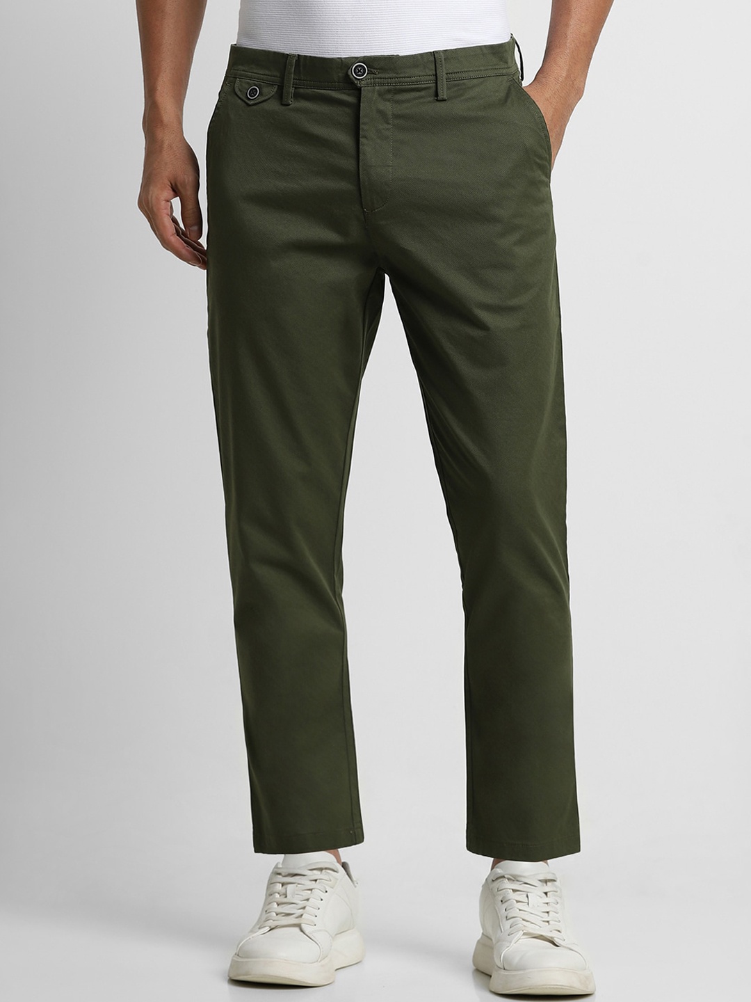 

Peter England Casuals Men Mid-Rise Trousers, Green