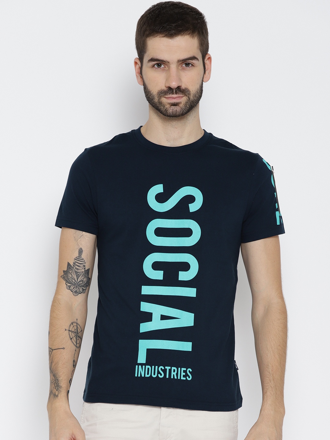 

Jack & Jones Men Navy Blue Printed Round Neck T-shirt