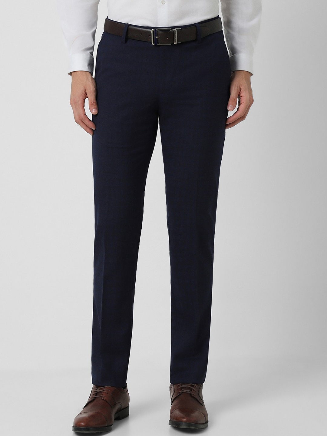 

Peter England Elite Men Mid-Rise Slim Fit Formal Trousers, Navy blue