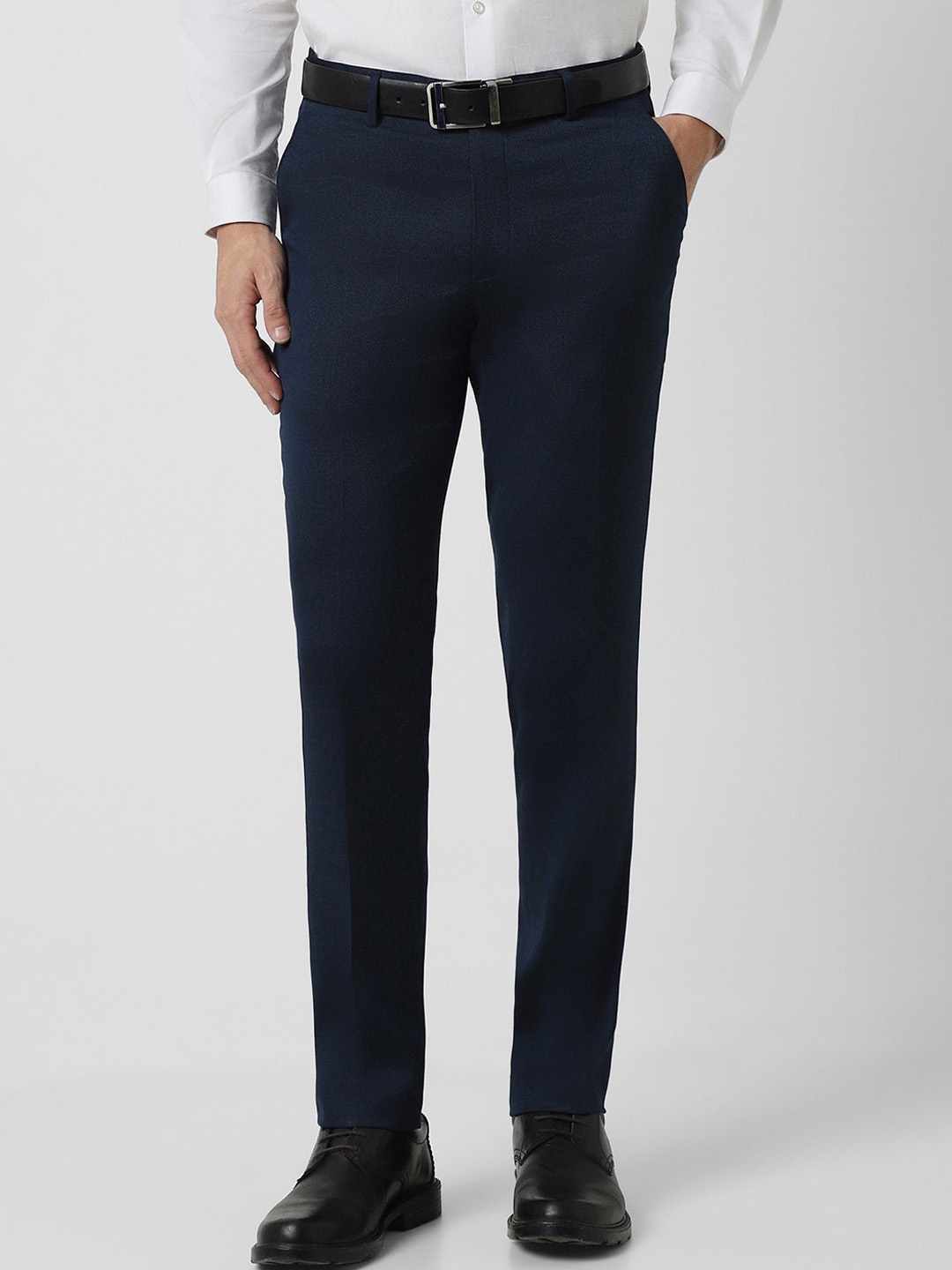 

Peter England Elite Men Mid-Rise Slim Fit Formal Trousers, Navy blue