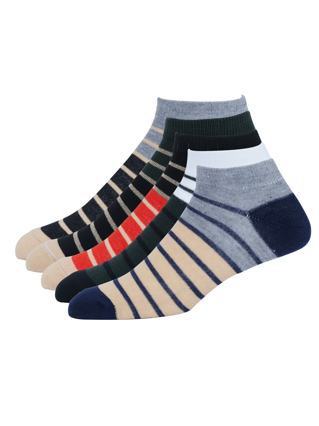 

Rodzen Men Pack Of 5 Striped Above Ankle-Length Cotton Socks, Beige