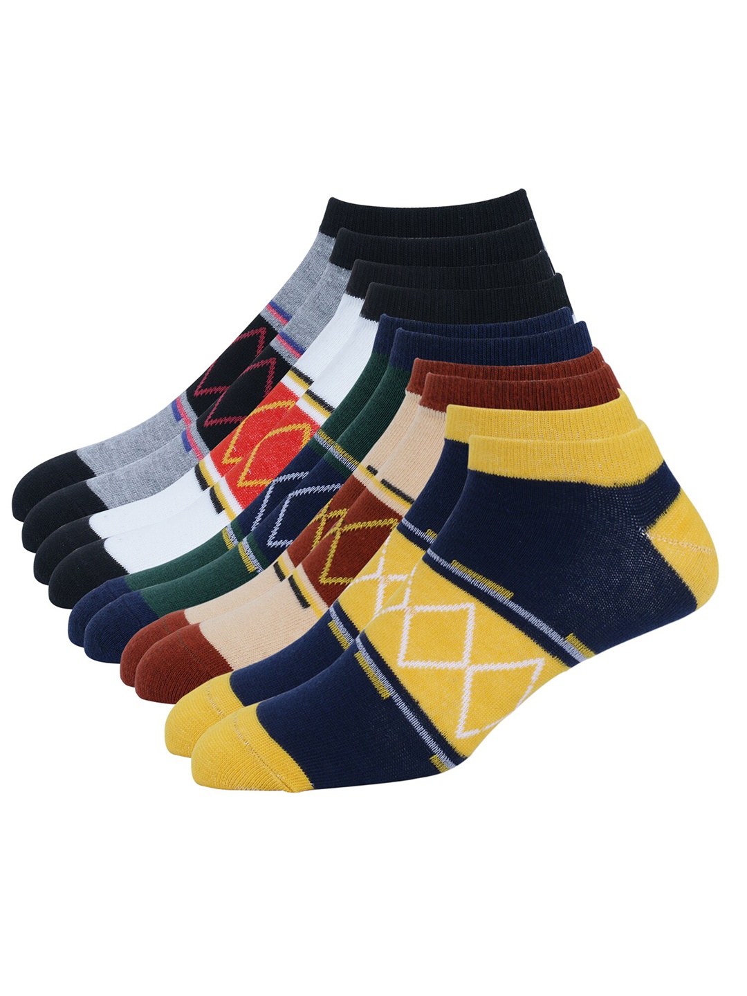 

Rodzen Men Pack Of 5 Assorted Colourblocked Cotton Ankle-Length Socks
