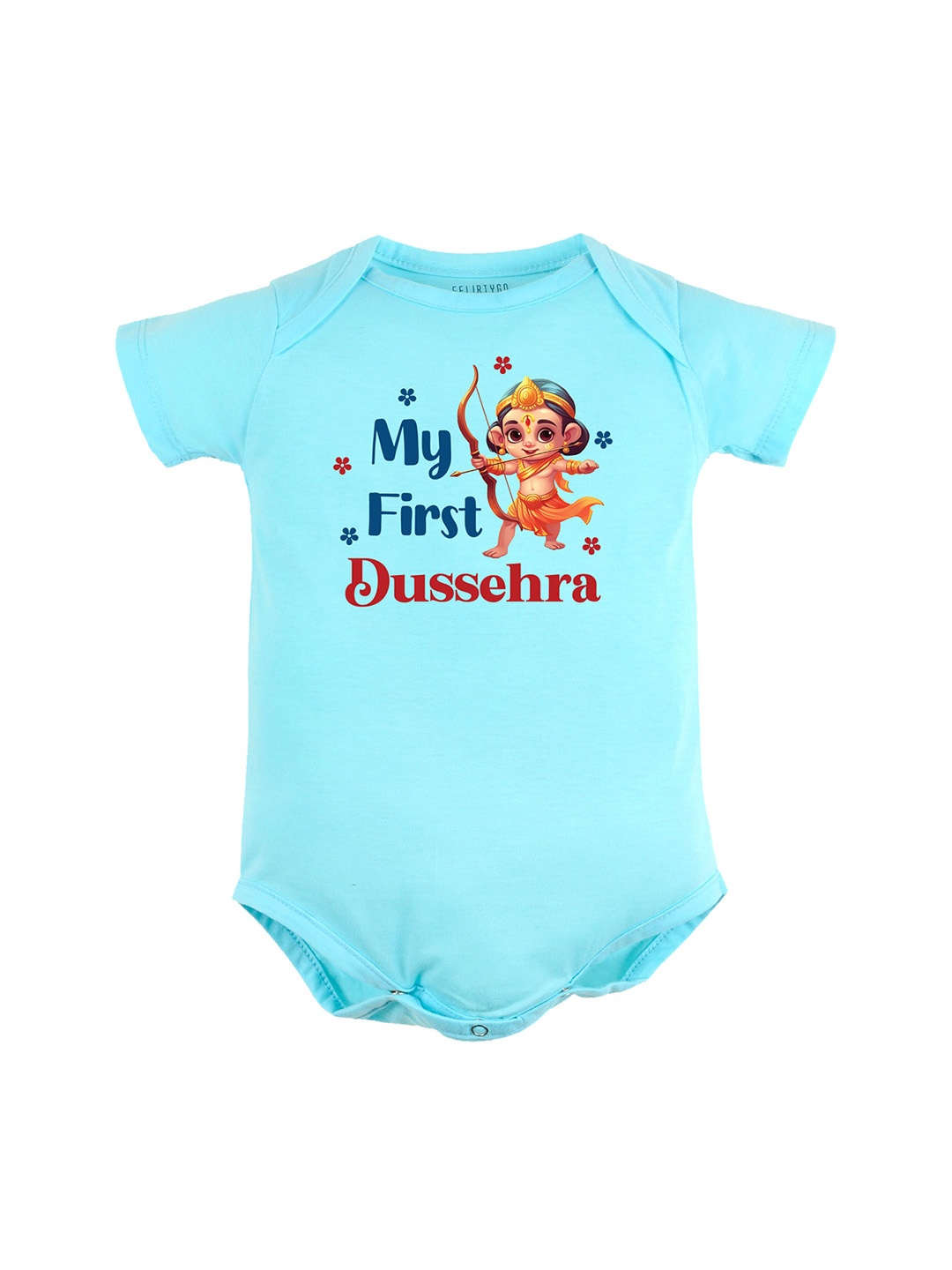 

FFLIRTYGO Infants Typography Printed Dussehra Special Cotton Bodysuit, Turquoise blue