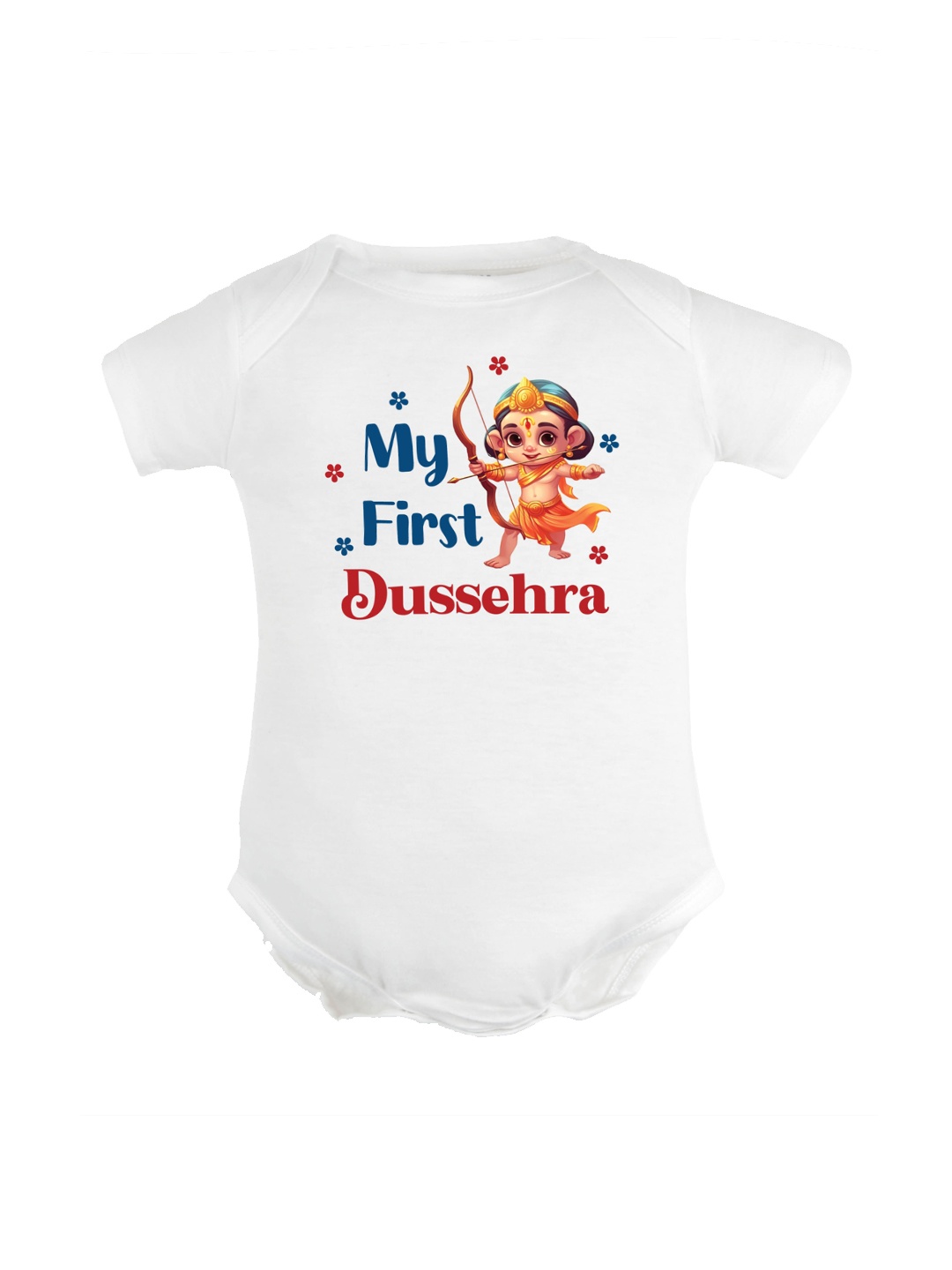 

FFLIRTYGO Infants Typography Printed Dussehra Special Cotton Bodysuit, White
