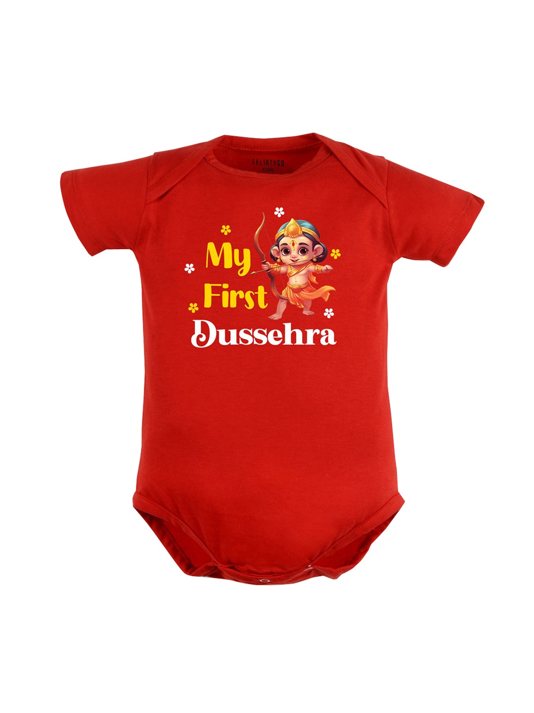 

FFLIRTYGO Infants Typography Printed Dussehra Special Cotton Bodysuit, Red