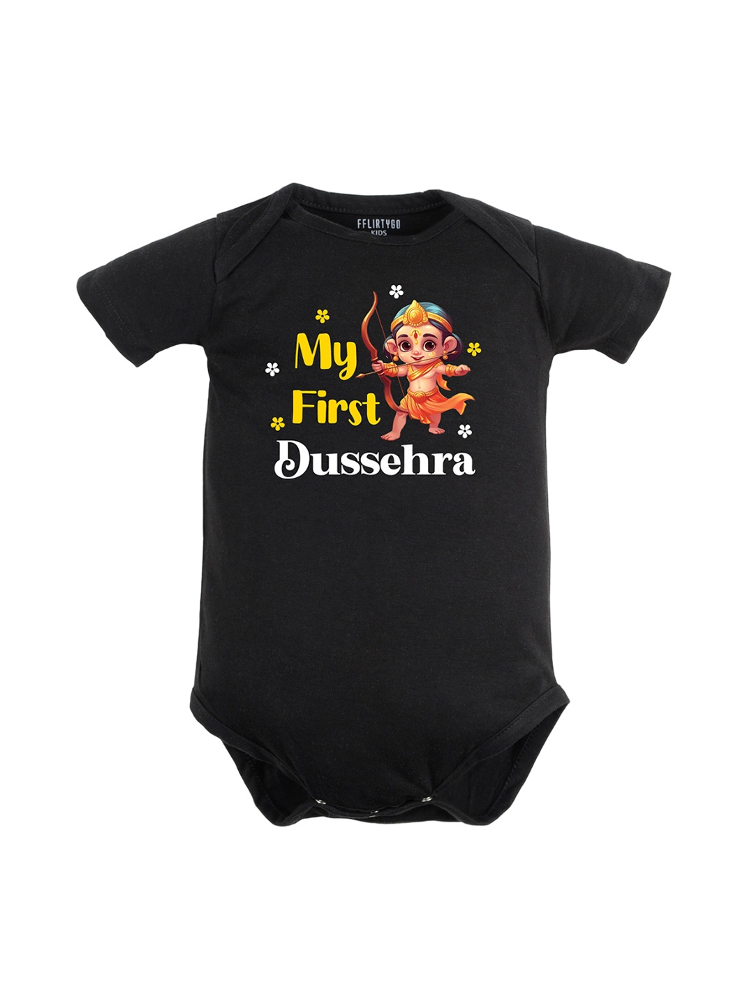 

FFLIRTYGO Infants Dussehra Special Printed Cotton Bodysuit, Black