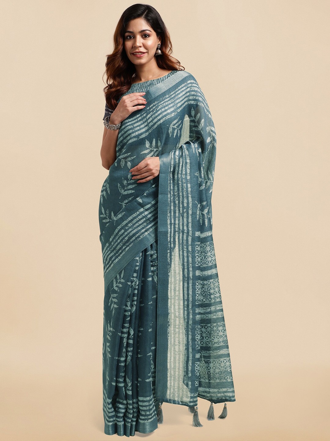 

MIRCHI FASHION Ethnic Motifs Printed Zari Saree, Grey