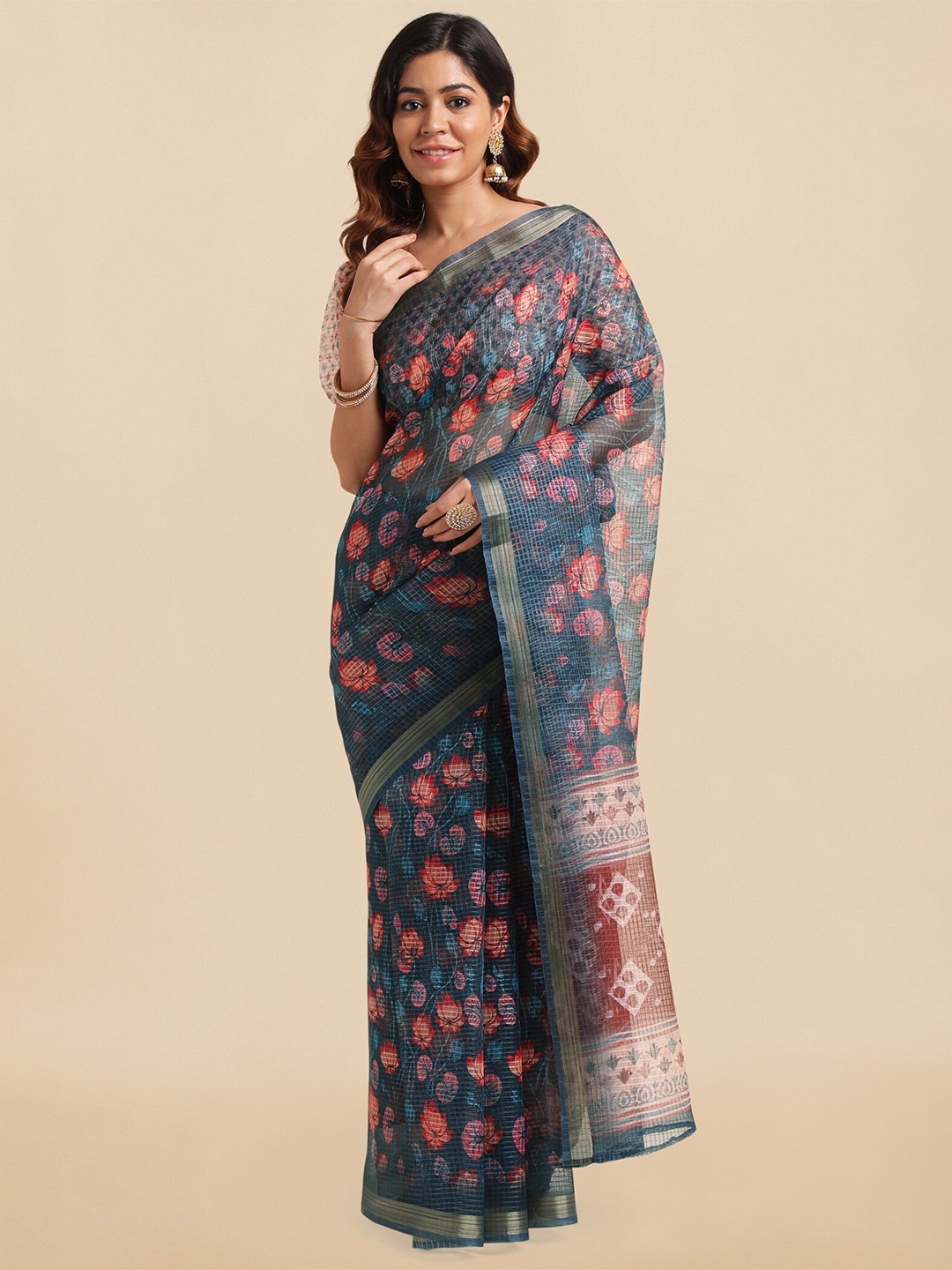 

MIRCHI FASHION Floral Printed Zari Saree, Grey