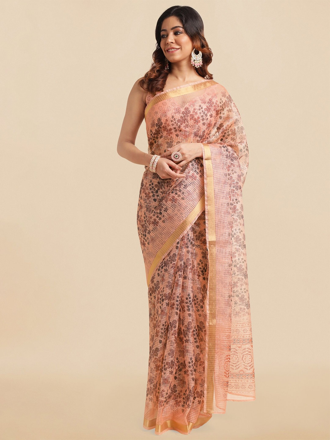 

MIRCHI FASHION Floral Printed Zari Saree, Orange