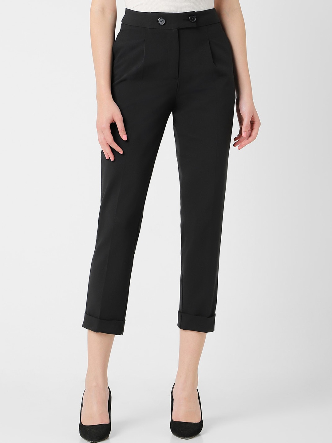 

Van Heusen Woman Women Black Slim Fit Pleated Trousers