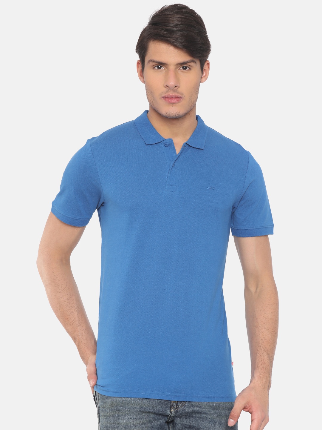 

Jack Jones Men Blue Solid Slim Fit Polo Collar Pure Cotton T-shirt
