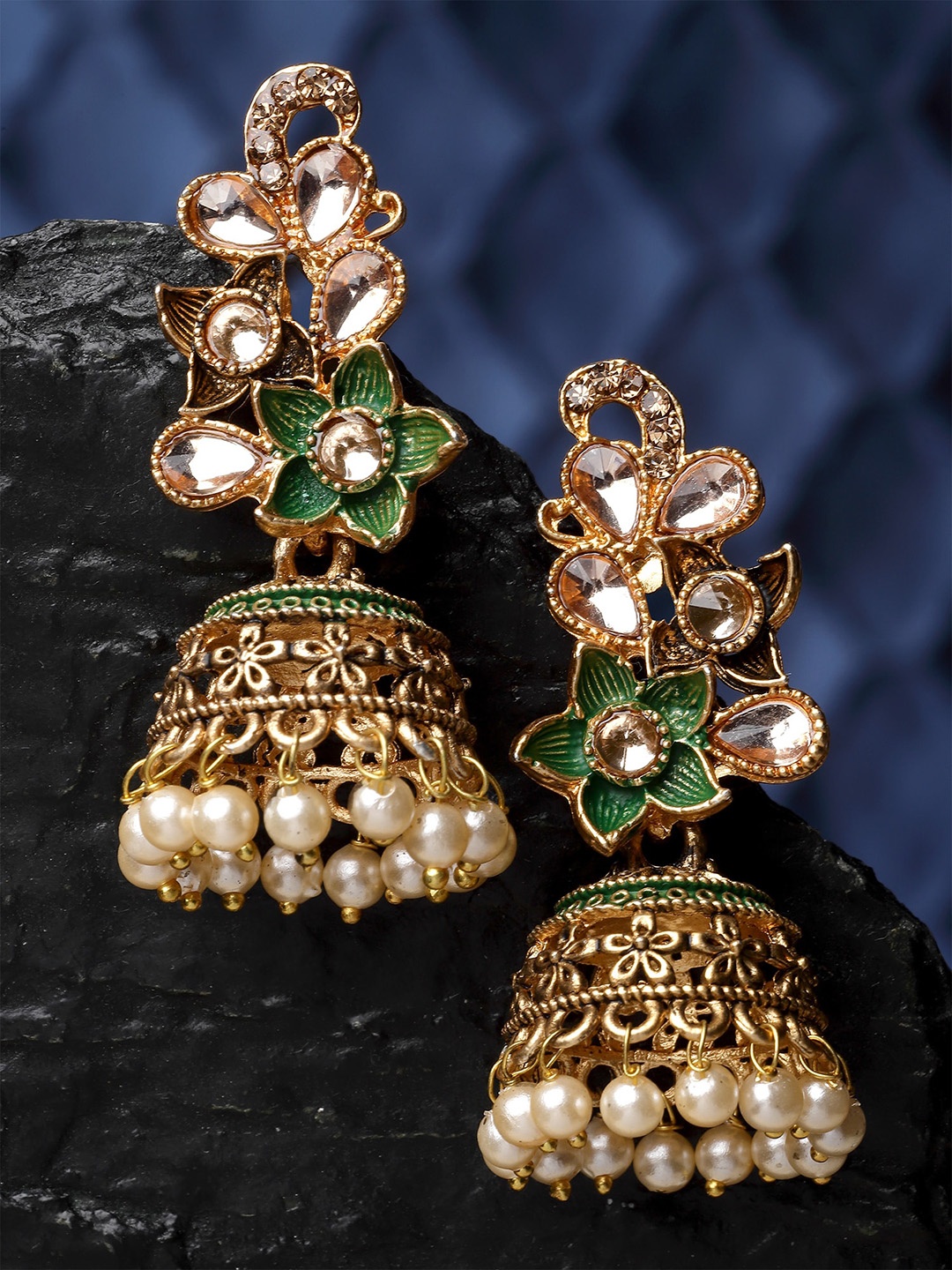 

KARATCART Green Contemporary Jhumkas Earrings