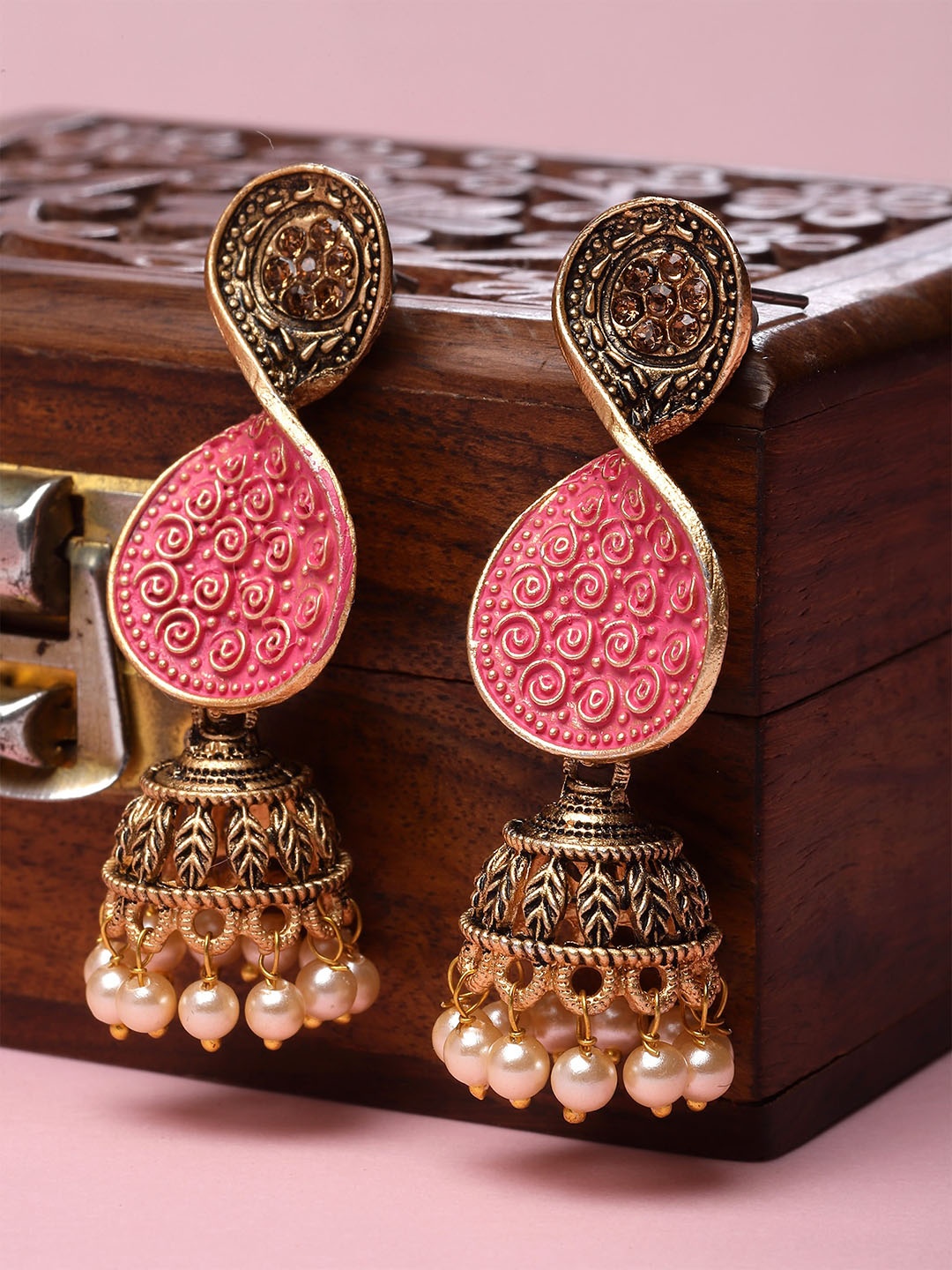 

KARATCART Gold Plated Beads Studded Jhumkas