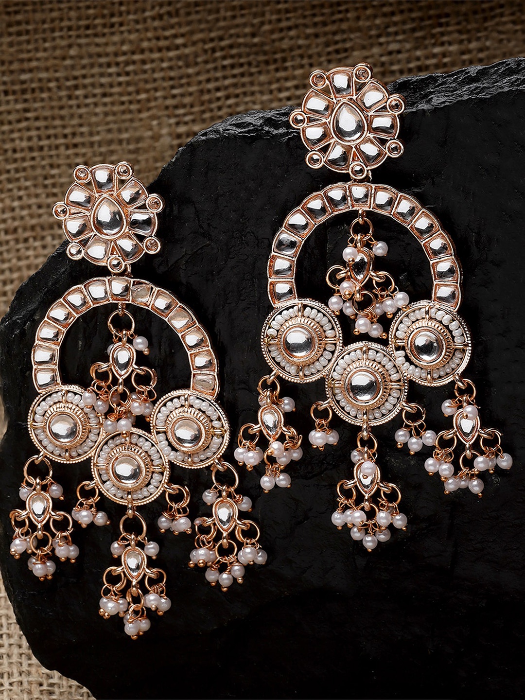 

KARATCART Rose Gold Plated Contemporary Kundan Studded Drop Earrings