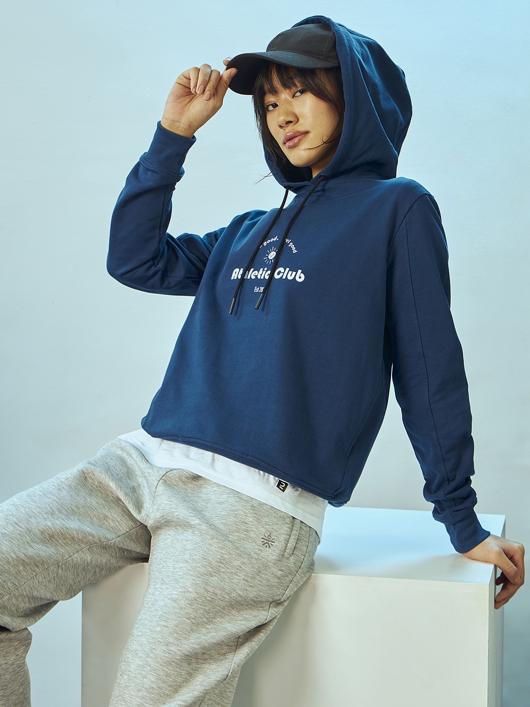 CULT Typographic Print Sweatshirt with Pockets, Navy blue