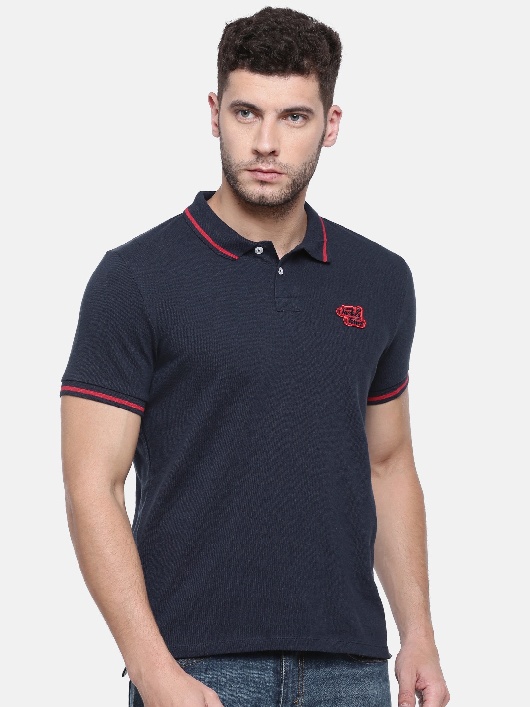 

Jack & Jones Men Navy Blue Solid Polo Collar T-shirt