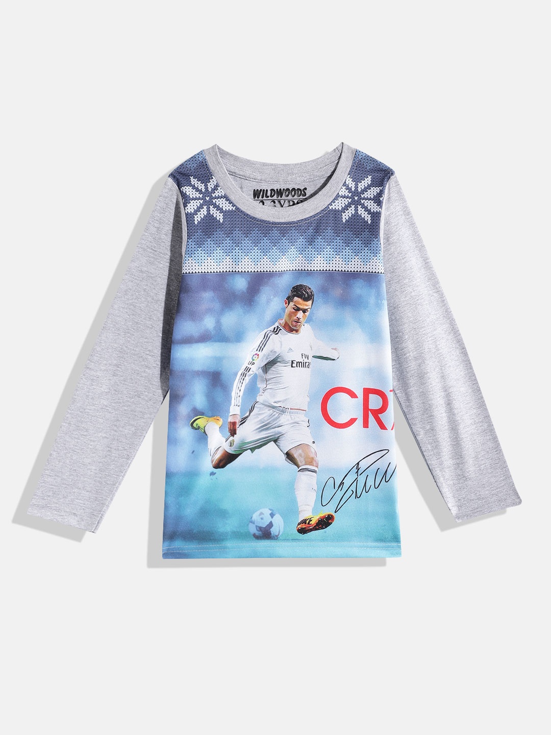 

Eteenz Boys Pure Cotton Cristiano Ronaldo Printed T-shirt, Grey melange