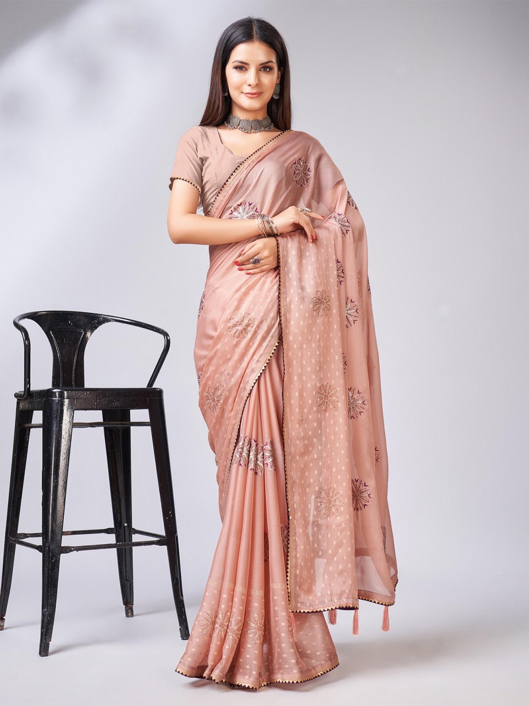 

Sweet smile Fab Ethnic Motifs Gotta Patti Saree, Peach