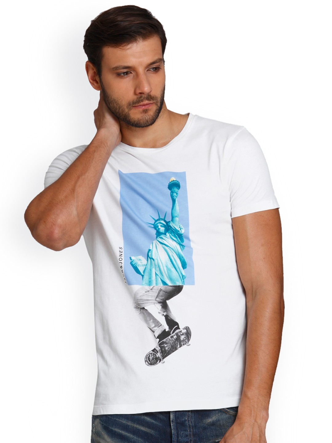 

Jack & Jones Men White Printed Round Neck T-shirt