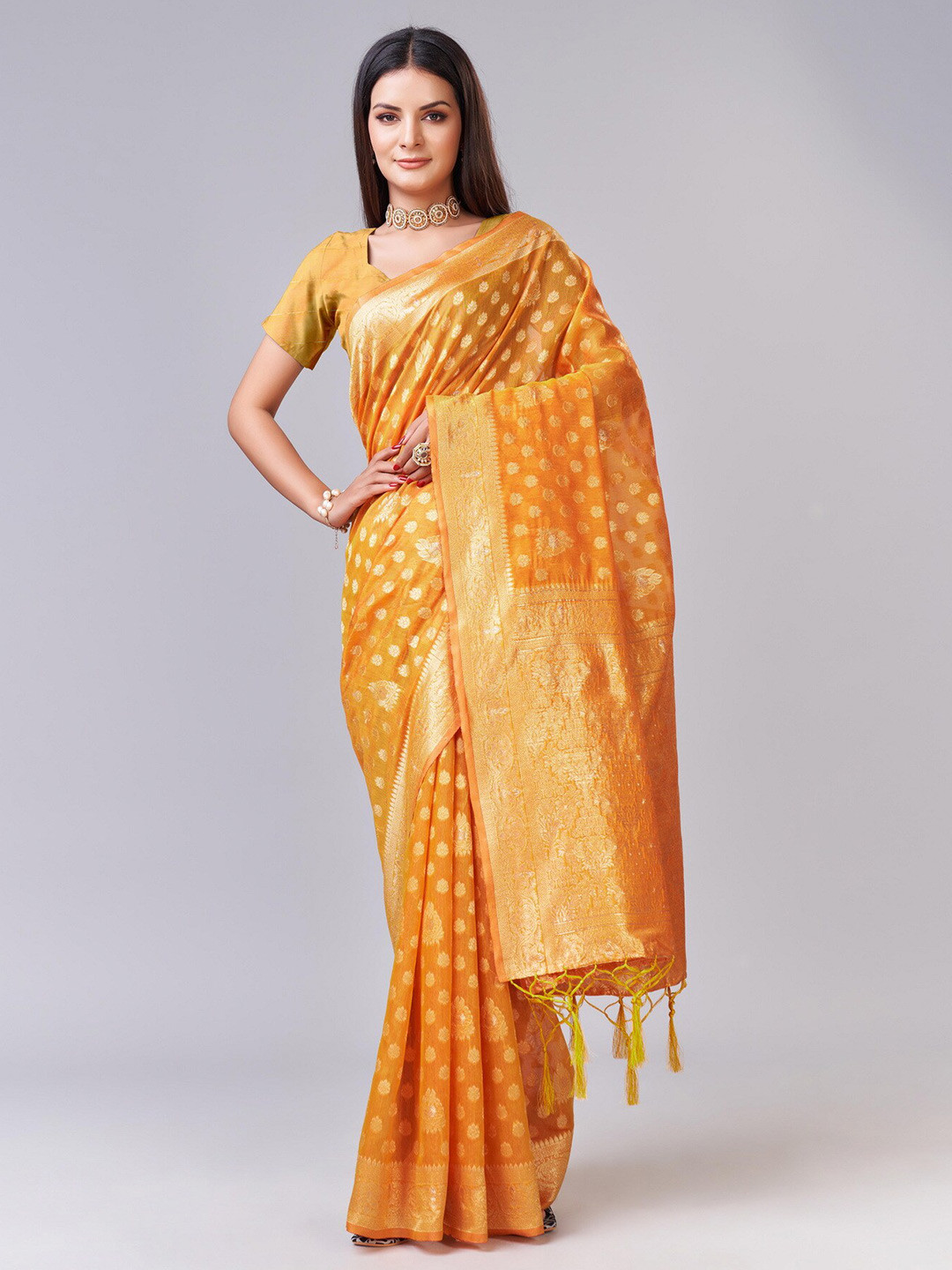 

Sweet smile Fab Woven Design Zari Saree, Yellow