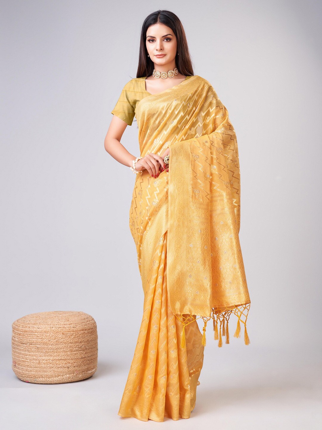 

Sweet smile Fab Woven Design Zari Saree, Yellow